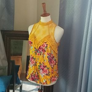 Lace High Neck Floral Tank